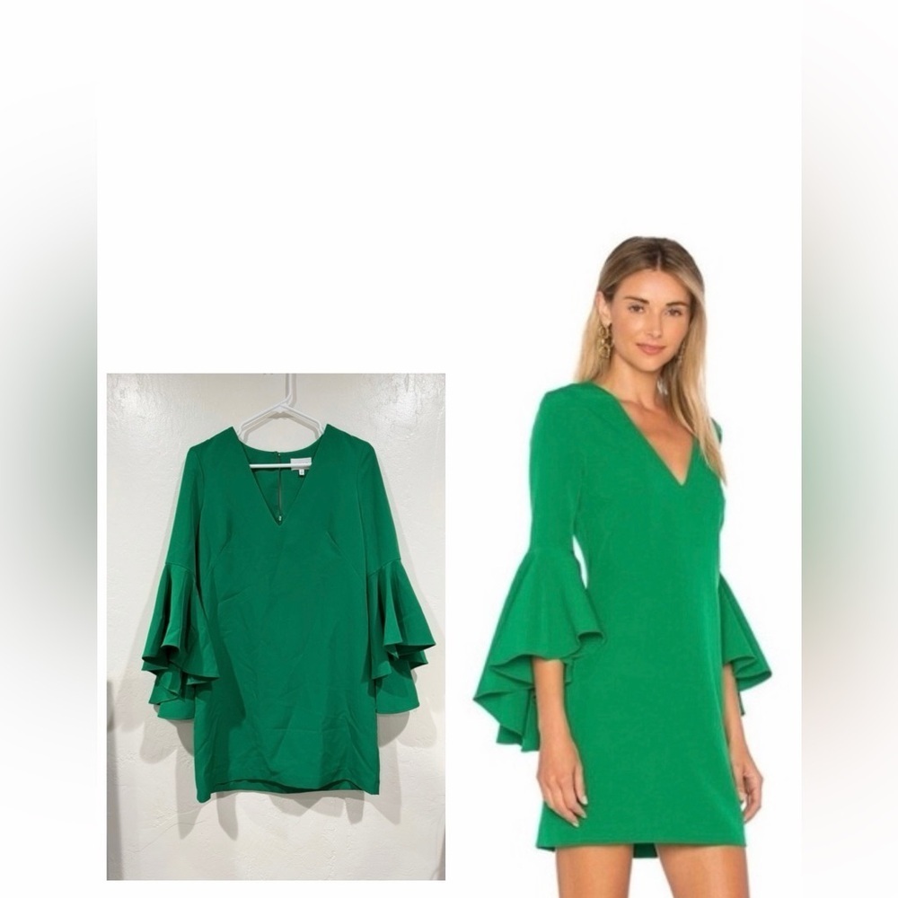 MILLY Emerald Green Ruffled Sleeve V-Neck Nicole Event Party Dress size 2